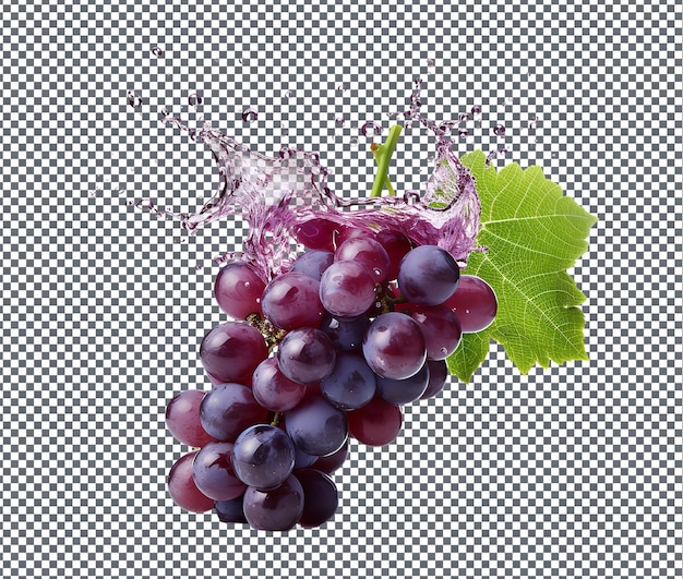 Jugo de uvas natural y fresco aislado sobre un fondo transparente