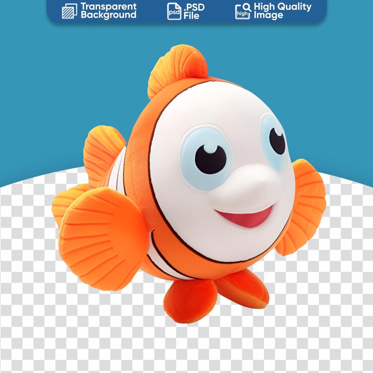 PSD juguete de animales de relleno de pez payaso con diseño recortado