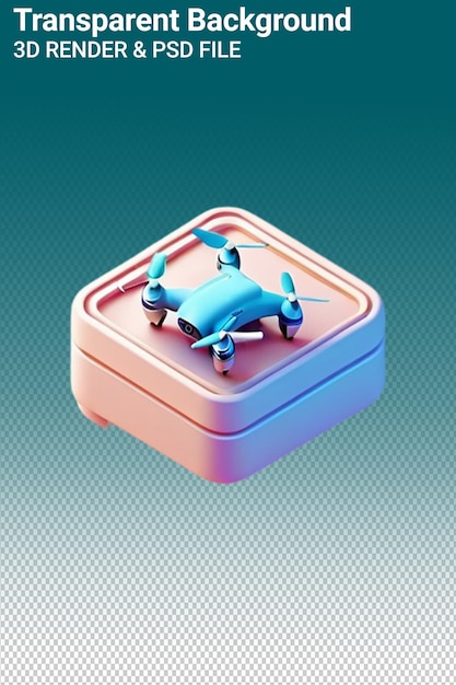 PSD un juguete azul con un cuerpo azul se sienta en una caja de plástico rosa