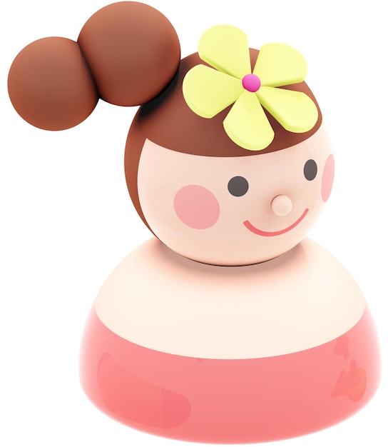 Juguete de chica de dibujos animados en 3D con flor