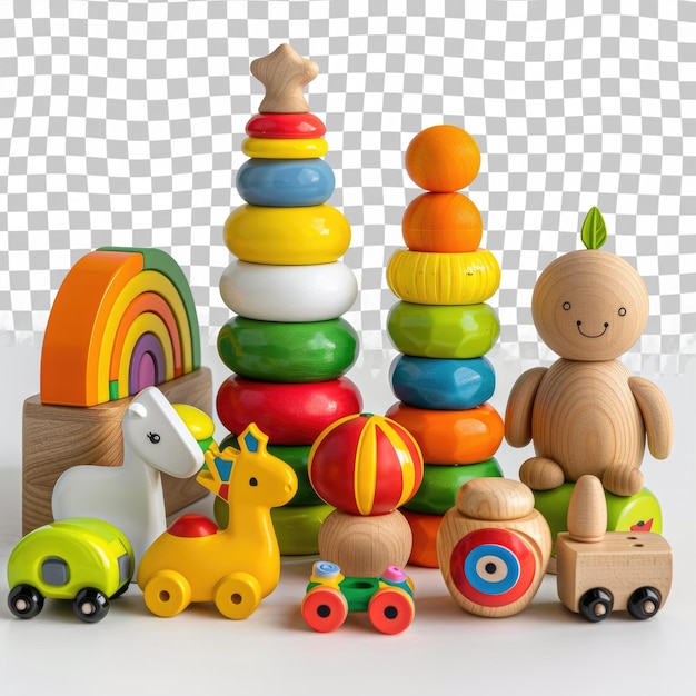 PSD un juguete colorido con una cara en él y un caballo de juguete en el medio