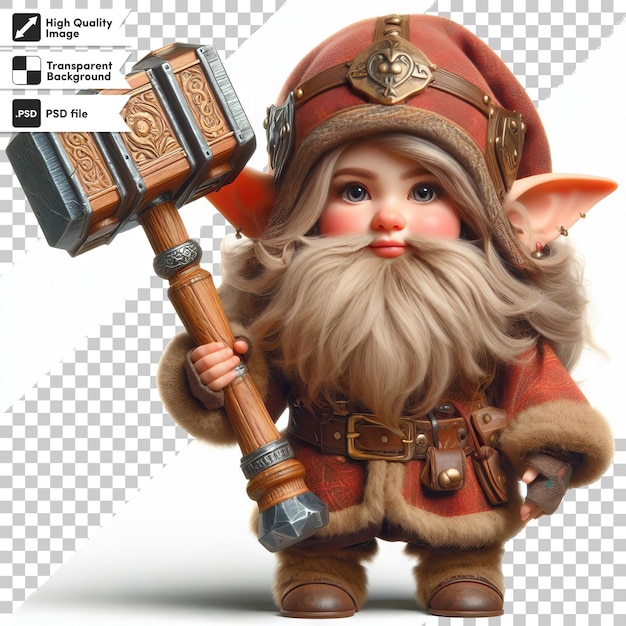 PSD un juguete de un elfo de juguete con un gran hacha de madera