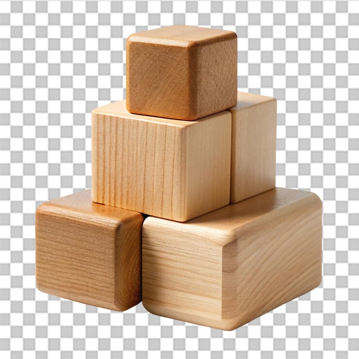 PSD un juguete de un juguete de madera con un bloque de madera en él