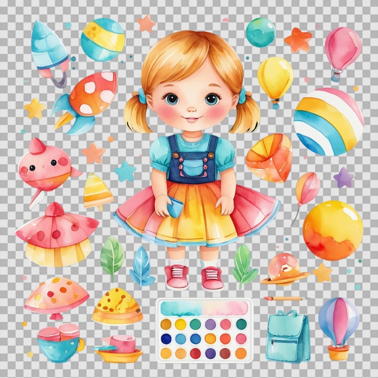 PSD juguete para niños, acuarela, cliper, fondo transparente