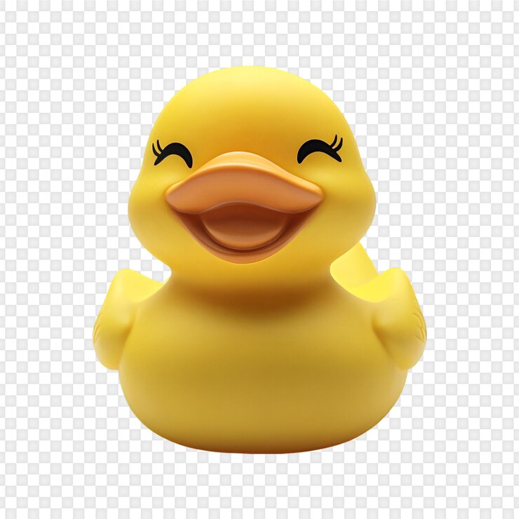 PSD juguete de pato de goma amarillo sonriente