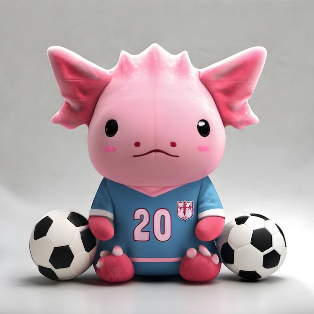 PSD juguete de peluche axolotl en el fútbol en un fondo transparente psd