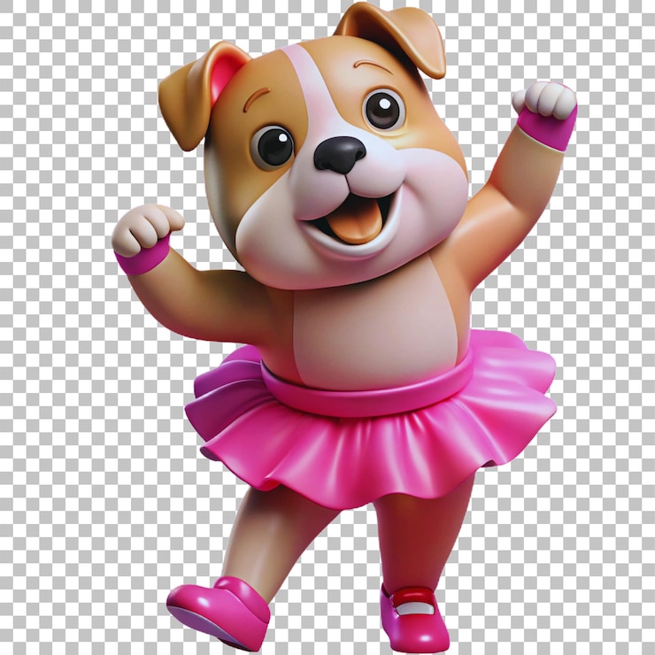 PSD un juguete de un perro con un lazo rosa y una falda rosa