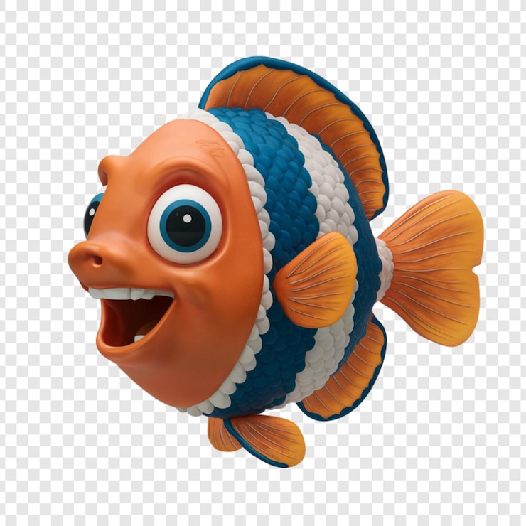 PSD un juguete de pez con una gran sonrisa en su cara