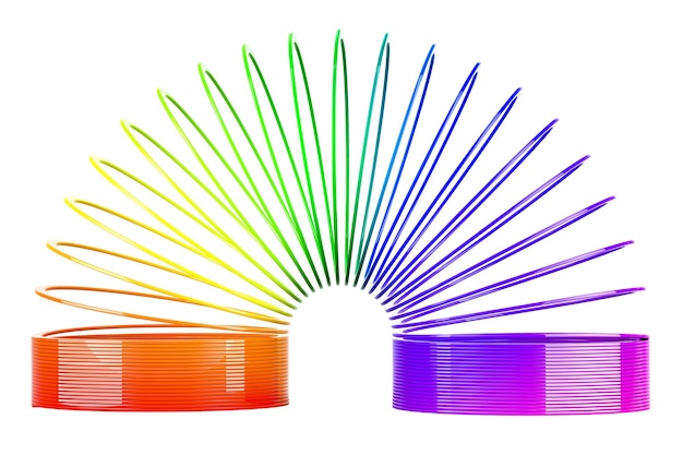 Juguete de resorte helicoidal de color arco iris renderizado en 3D aislado sobre un fondo transparente