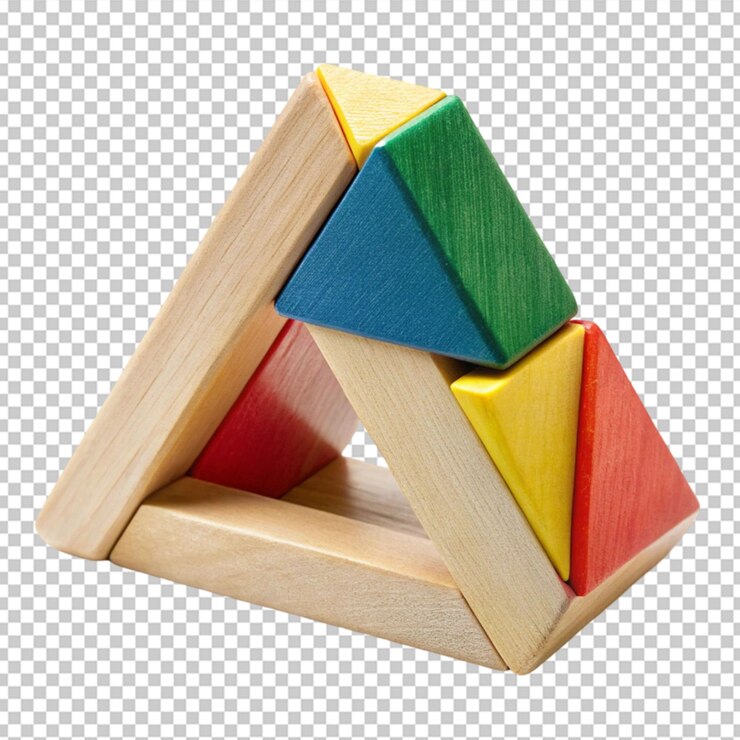 PSD juguete de triángulos de madera coloridos para el juego creativo