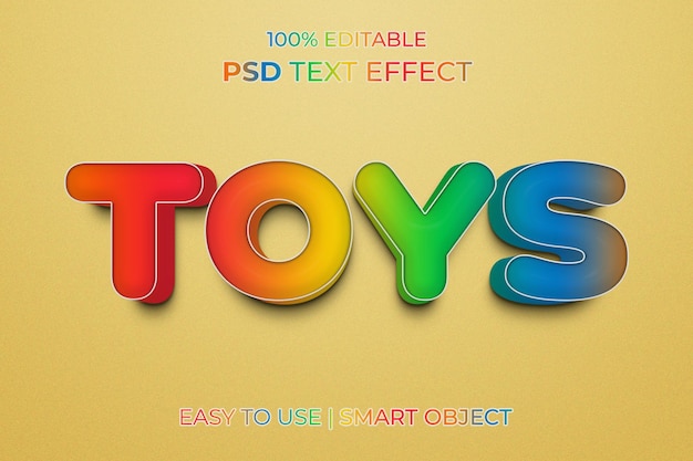 PSD juguetes efecto de texto 3d diseño colorido