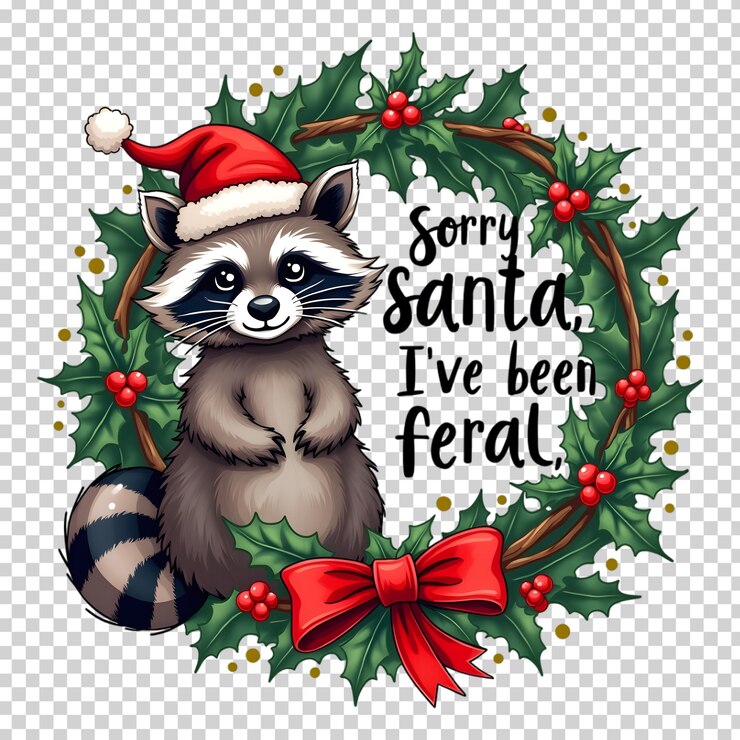 PSD el juguetón mapaches de navidad lo siento santa ive been feral diseño festivo de vacaciones para mujeres