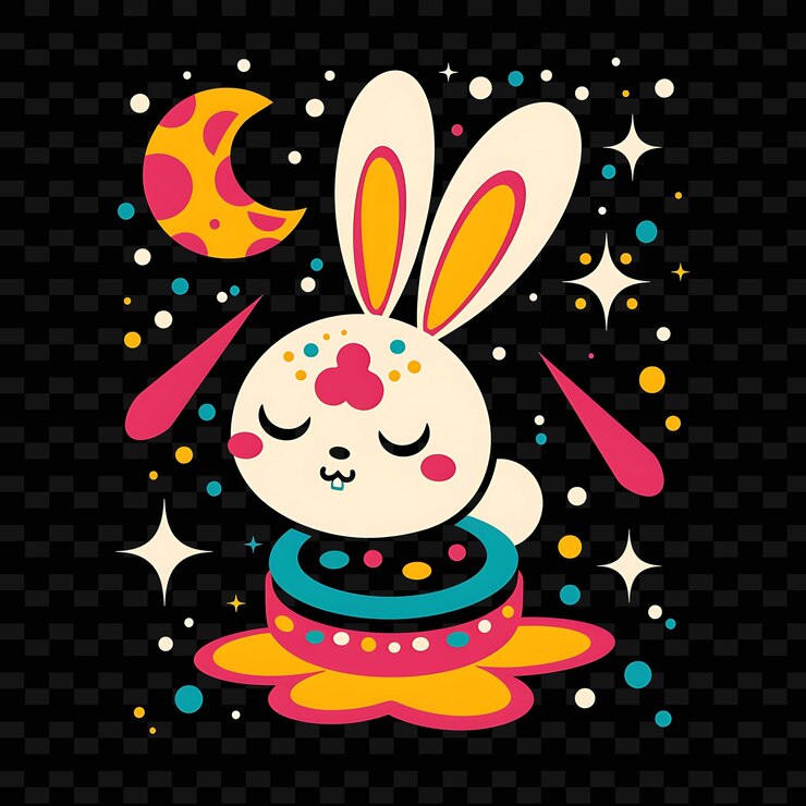 PSD el juguetón mooncake bunny con diseño de arte pop con el audaz o png inspirado en los diseños de iconos lunares de china