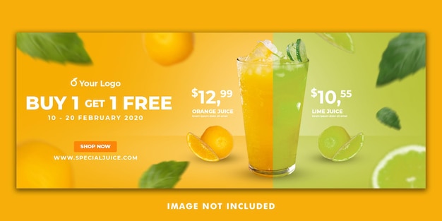 PSD juice drink menu facebook cover banner vorlage für restaurant promotion