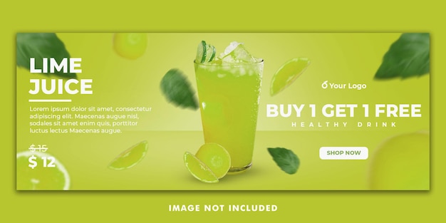 PSD juice drink menu facebook cover banner vorlage für restaurant promotion