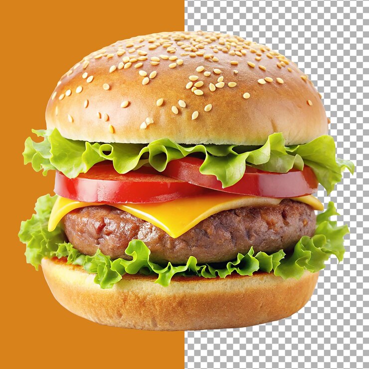 Juicy Bacon Cheeseburger con salsa especial Fresh Sesame Bun Perfecto para sus diseños