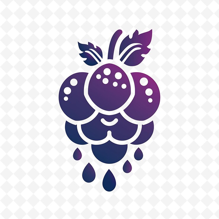 PSD juicy blackcurrant icon logo con gocce decorative e disegni vettoriali creativi e minimalisti