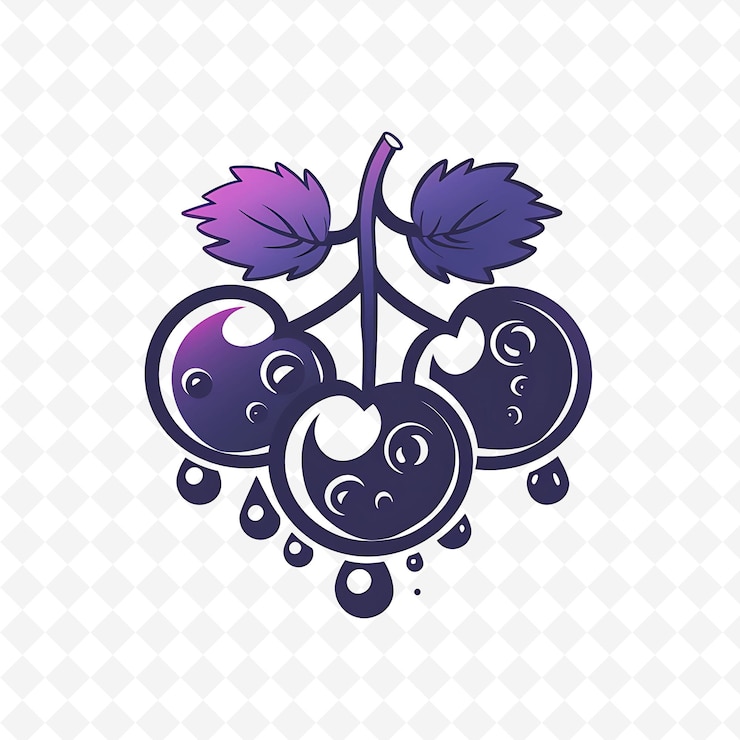 PSD juicy blackcurrant icon logo con gocce decorative e disegni vettoriali creativi e minimalisti