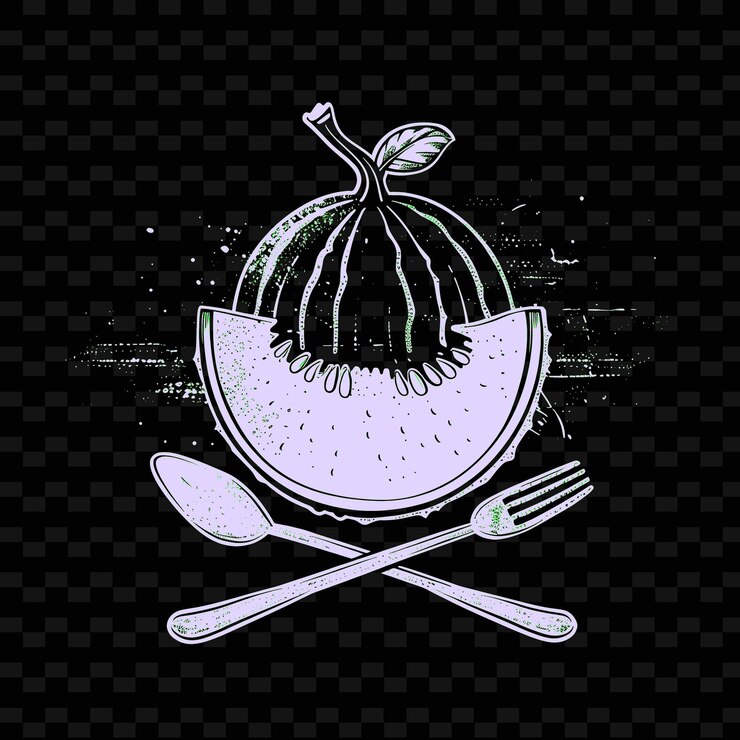 PSD juicy cantaloupe emblem logo con cucharas cruzadas y diseños vectoriales creativos y minimalistas en cursiva