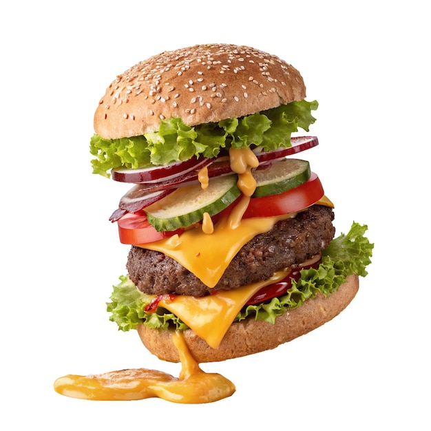 Juicy Double Patty Burger with Melted Cheese Transparent Background