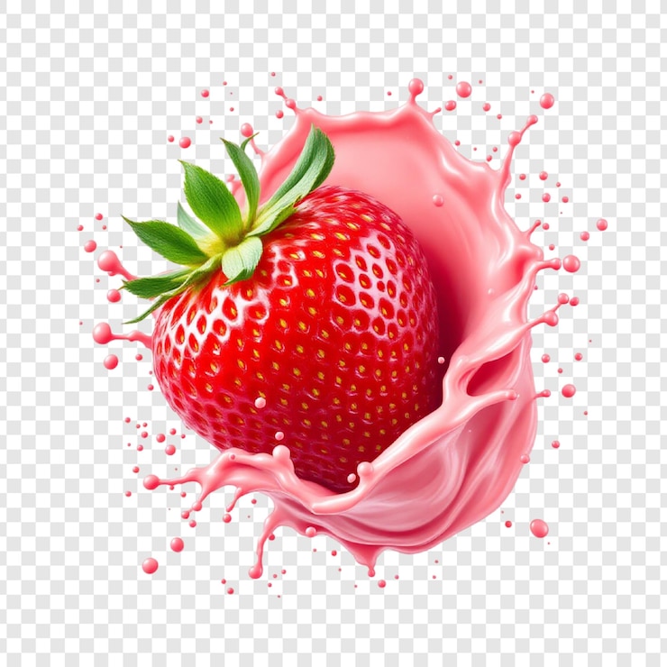 PSD juicy strawberry splash fresh red delicious creamy pink sweet summer berry smoothie bebida com morango suculento e vermelho