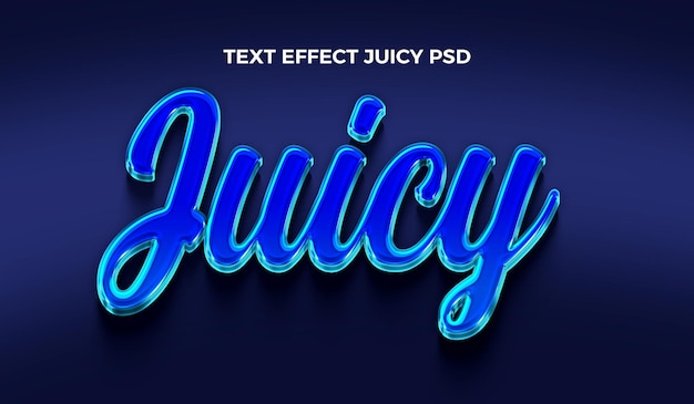 Juicy Text Effect PSD Desenho de tipografia azul brilhante