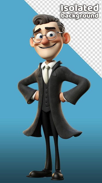 PSD juiz personagem de desenho animado 3d personagem animado de fundo isolado