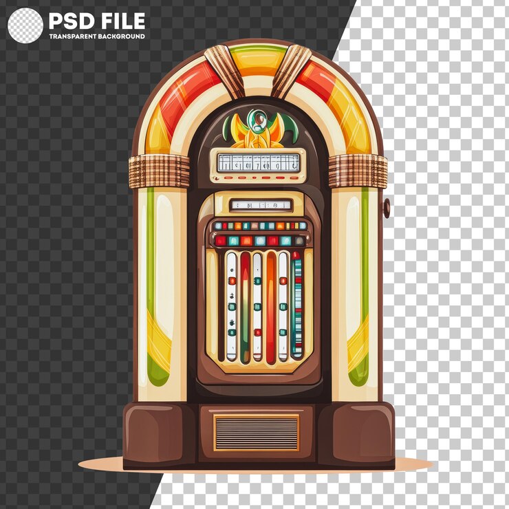 PSD jukebox vintage de png con diseño colorido y música