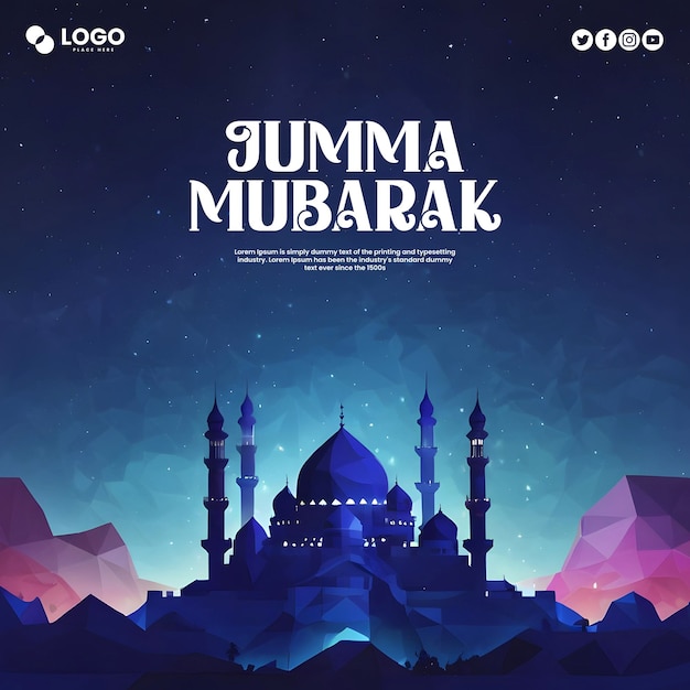 jumma mubarak festa islamica religiosa instagram e facebook modello di poster banner