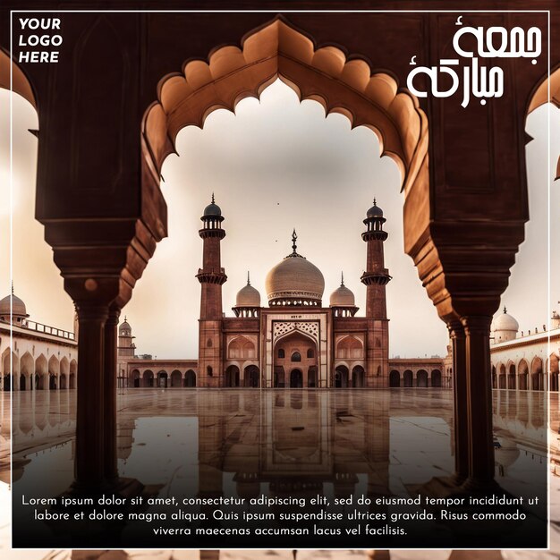 PSD jummah mubarak eid social islámico ramadán jumma tul wida media post template mezquita badshahi lahore