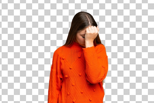 Junge blonde Frau über isolierter Chroma-Schlüssel-Hintergrund mit Kopfschmerzen