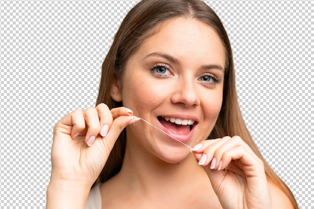 Junge blonde Frau über isolierter Chroma-Schlüssel-Hintergrund