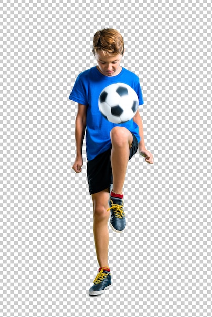 Junge, der fußball spielt