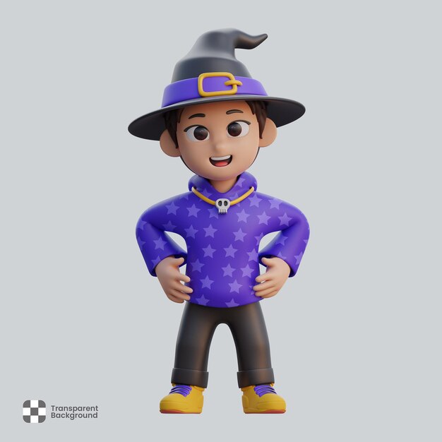 PSD junge figur im zaubererkostüm halloween-party-feier 3d-illustration