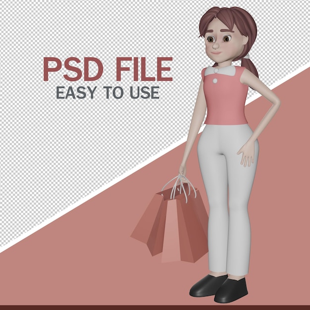 Junge Figur mit den Einkaufstüten 3D-Rendering