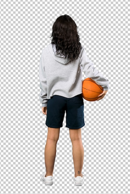 PSD junge frau, die basketball spielt