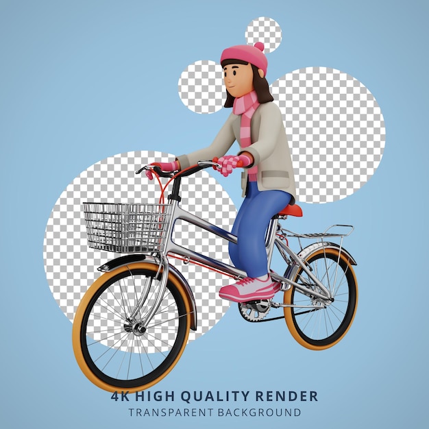 Junge Frau, die Fahrrad 3d Zeichentrickfilm-Figur fährt