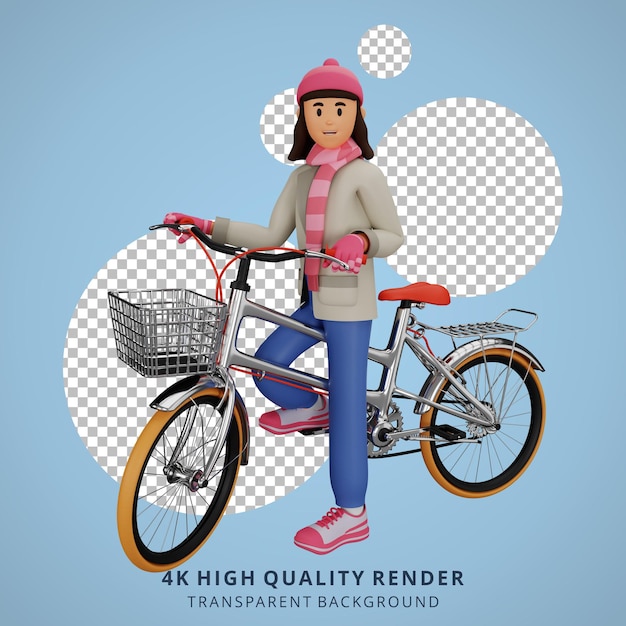Junge Frau, die Fahrrad 3d Zeichentrickfilm-Figur fährt