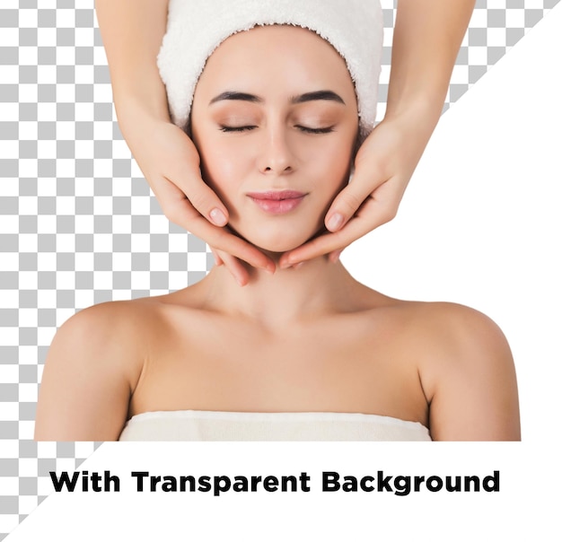 junge Frau Gesichtshautbehandlung im Schönheitssalon oberster Winkel PNG PSD Isoliert auf durchsichtigem Hintergrund