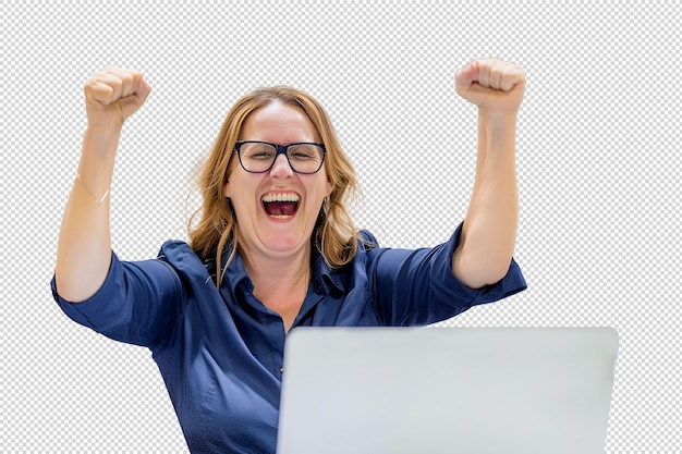 Junge frau mit laptop-computer