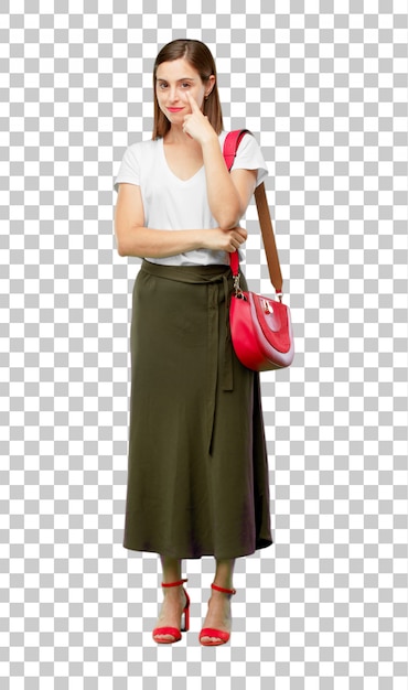 Junge hübsche und elegante Frau schneiden bereit, in Ihr zu setzen