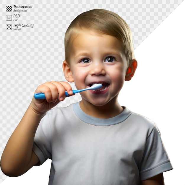 Junge Junge putzt sich fröhlich die Zähne mit einer blauen Zahnbürste