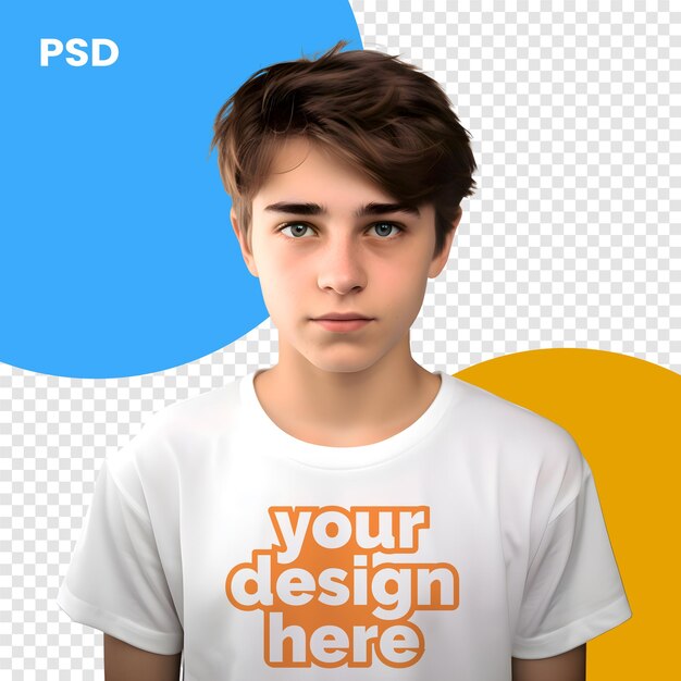 PSD junge mann in weißem t-shirt mit text psd mockup