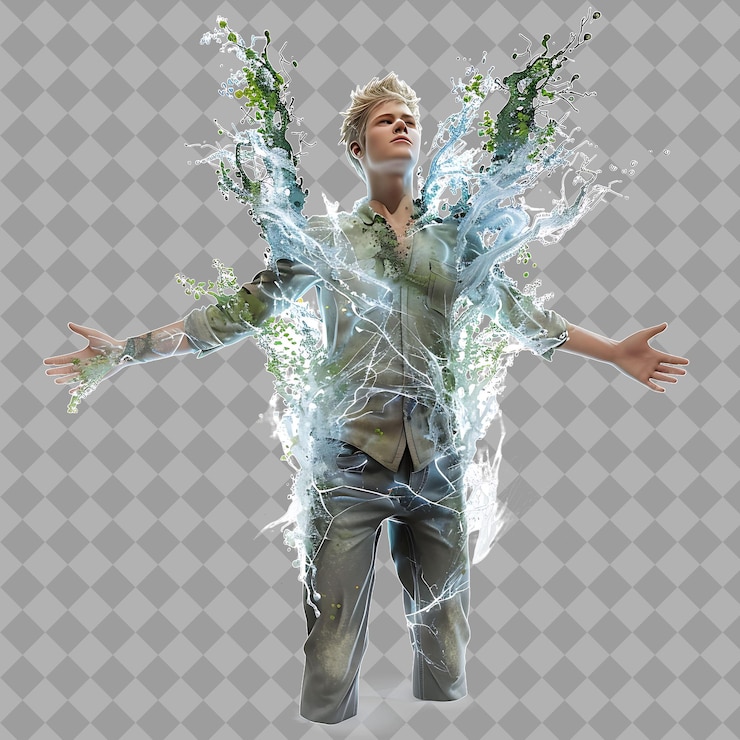 PSD junge mann leben manipulator mit vital form leben manipulation isolierte 3d charakter illustration