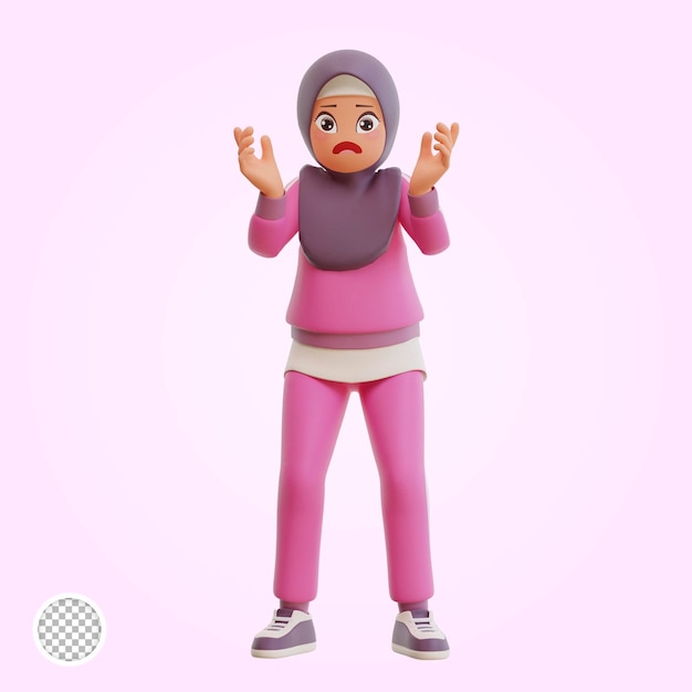 Junge muslimische Frau sportliche 3D-Cartoon-Illustration