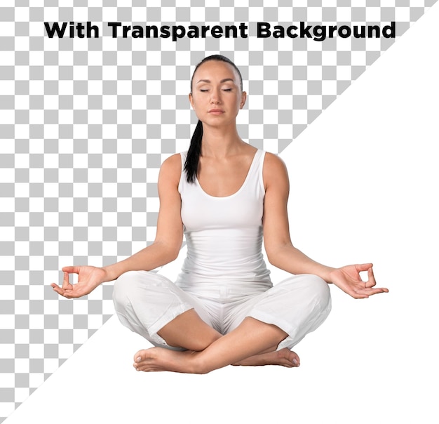 Junge schöne Frau macht Yoga, isoliert auf durchsichtigem Hintergrund PNG PSD