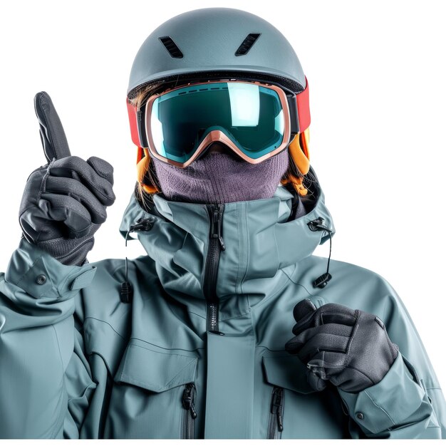 PSD junge skifahrerin trägt eine warme, gepolsterte windschutzjacke mit hut