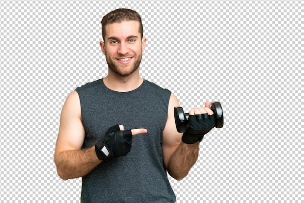 Junge Sportmann macht Gewichtheben über isolierten Chroma-Schlüssel-Hintergrund und zeigt es