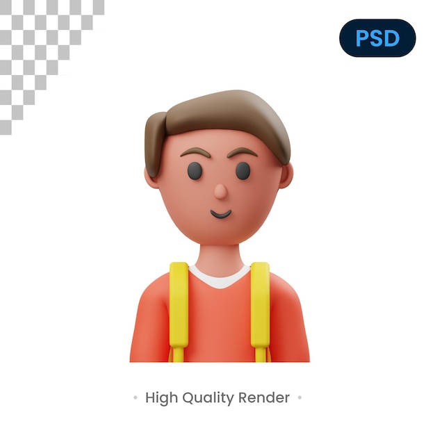 Junge student 3d render illustration premium psd