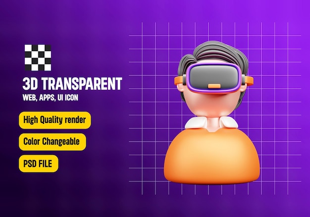 Junge verwendet Virtual Reality-Technologie 3D-Symbol oder Meta-Version Web und Apps 3D-Icon-Illustration